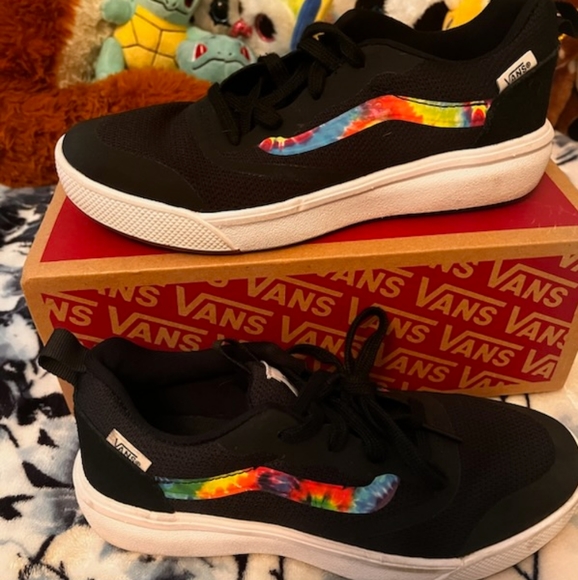 Vans, kids. Black with rainbow stripe. - Picture 1 of 3